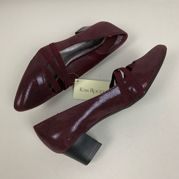 STORAGE Kim Rodger red snakeskin texture Point toe chunky heel pumps Sz 6.5 - Picture 11 of 16